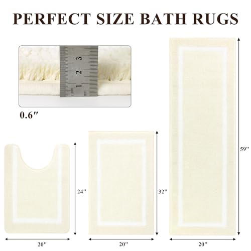 Pauwer 3 Piece Bathroom Shower Rug Set with U-Shaped Contour Toilet Mat, Absorbent Microfiber Plush Bath Mats, Non Slip, Machine Washable Shaggy Bathroom Floor Mats, Dusty Pink