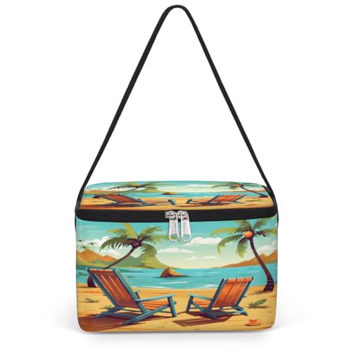 GzLeyigou Landscape of Beach Lunch Bags for Women Men 9 Cans, Hot & Cold Food Delivery Bag Insulated Grocery Bag Insulated Lunch Box Beach Chair Cooler Bag for Office Work Picnic Beach