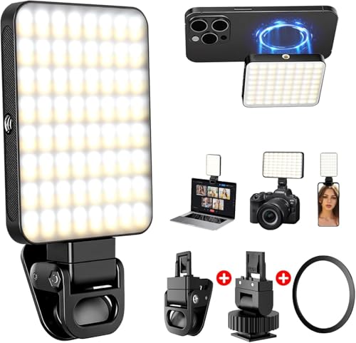 128 LED Rechargeable Portable Selfie Light Vidéo Conference Eclairage avec Clip et Adaptateur Trépied Appareil Photo Caméra 3 Modes d'Éclairage pour Ordinateur Portable/Téléphone