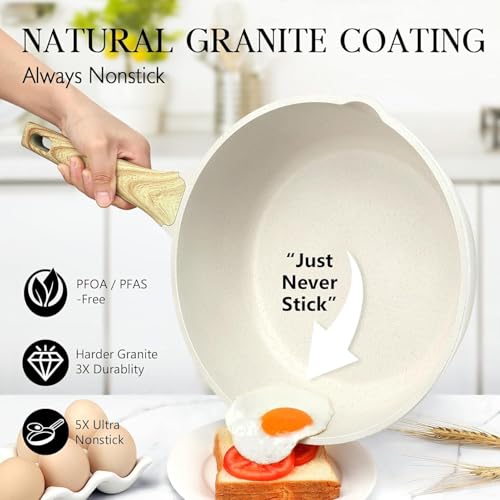 Image of Nonstick Frying Pan Egg Pan, 8 Inch Nonstick Skillet, Granite Egg Frying Pan, Dishwasher and Oven Safe, Induction Compatible, PFOA Free