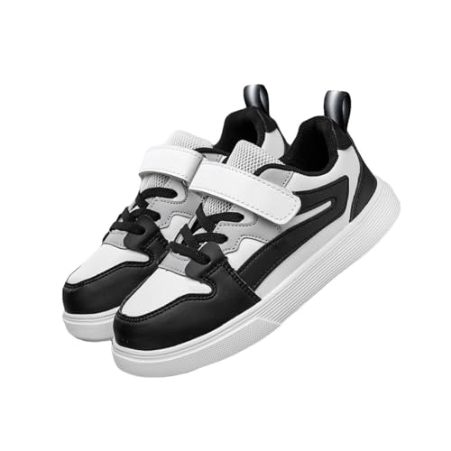 Boys and Girls Board Shoes Adjustable Hook and Loop Classic Low Top Kids Sneakers for All Season Black Grey White
