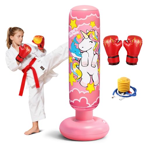 flintronic Sacco da Boxe da Terra Bambini con Guantoni da Boxe, 120cm Pungiball Bambini, Sacchi da Boxe Gonfiabile per Ragazzi e Ragazze 5-12 Anni, Per Praticare Karate Taekwondo MMA