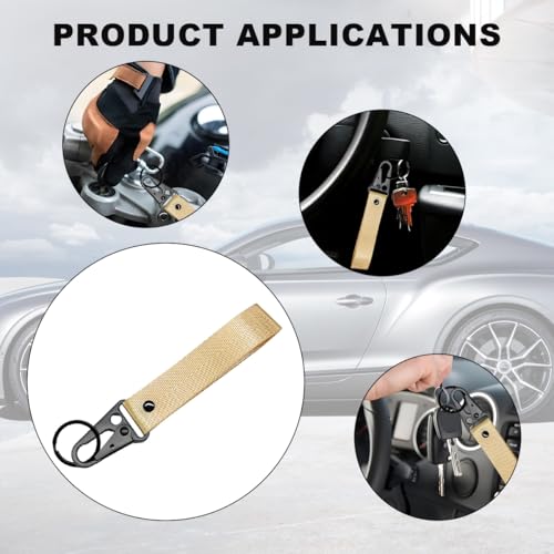 Image of Wevdn Car Key Chain, Fabric Metal Practical Multifunctional Motorcycle Keychain, Anti-Lost Keychain with O-Ring for Men Women (Beige)