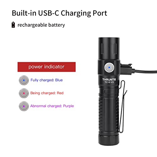 ThruNite TC15 V3 EDC Flashlight Max 2403 Lumens 223 Meters Rechargeable USB Type C Flashlights, Black Neutral White - Image 2