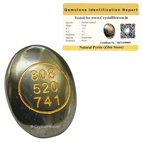 Crystal Heaven Certified Pyrite Zibu Symbols Crystal for Money - Lucky Stone 808520741 Zibu Coin - 520741 Stone for Money, Wealth, Abundance and Prosperity Manifestation