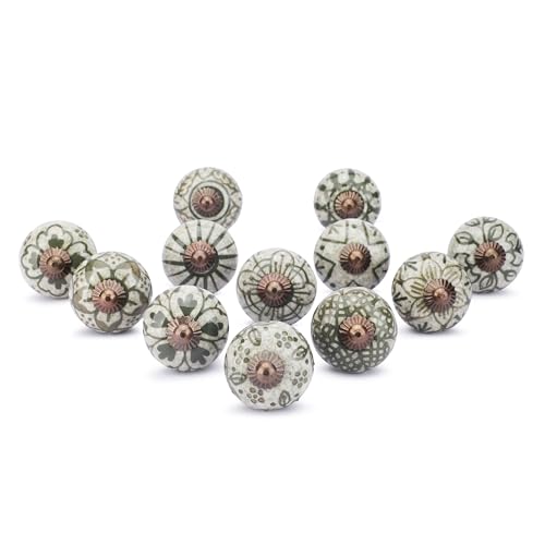 Ajuny Lot de 12 Boutons Décoratifs en Céramique Peints à la Main pour Placard Tiroir Porte et Meuble pour Cuisine Salle de Bain Commode Finition Brillante...