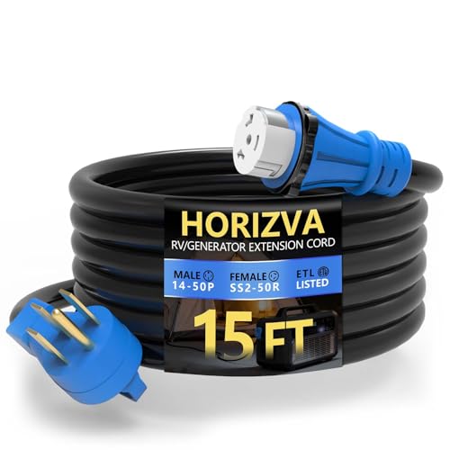 HORIZVA 50 Amp Generator Cord 15FT, NEMA 14-50P to SS2-50R Heavy Duty Generator Extension Cord, Female Plug with Twist Lock, 6/3+8/1 Gauge STW Wire for Camper & House, ETL Listed