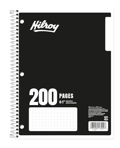 Hilroy 1-Subject Coil Notebook, 8" x 10.5", Quad Ruled Graph Paper, 200 Pages/100 Sheets, 1 Notebook, Colour May Vary (13009) image 8