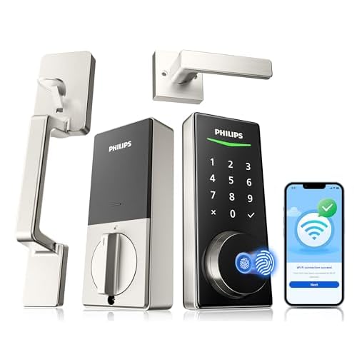 Philips WiFi Smart Lock with Front Door Handle Set, Built-in WiFi, APP Remote & Voice Control, Fingerprint Keyless Entry Door Lock, Keypad Deadbolt Smart Locks for Front Door, Auto-Lock, Sat