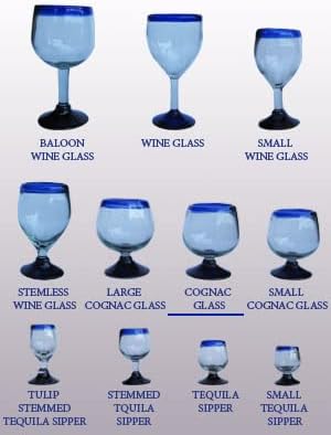 Cobalt Blue Rim 8 oz Cognac Glasses (set of 6), Recycled Glass, Lead-free, Toxin-Free