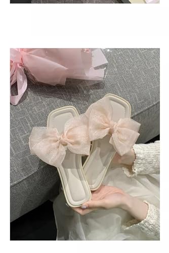 Sweet Fairy Wind net Yarn Bow flip-Flops Casual wear Non-Slip Beach Shoes for Women Summer Slippers with Bows3