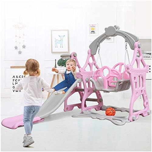 Toddler Climber and Swing Set | 3 in 1 Kids Play Climber Slide Playset Indoor Outdoor Playground Toy with Basketball Hoops Activity Center in Backyard (from US, Pink-3)