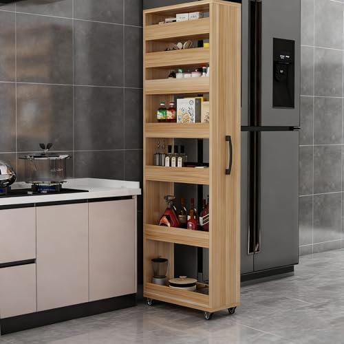 7-Tier Rolling Cart with Wooden Top - Space-Saving Kitchen Trolley, Versatile Storage Shelf for Living Room & Bathroom, Easy-Move Handle, Stylish Organization Solution