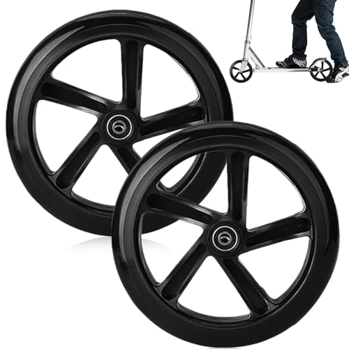 200mm Scooter Rollen 2 Stück, Scooter Ersatzräder mit ABEC-9 Kugellager, City und Stunt ScooterRollen, Anti-Rutsch Roller Räder, Ersatzreifen für ScooterRoller City-Roller, 200 x 40mm Schwarz