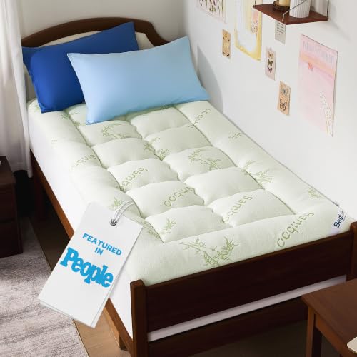 Image of BEDLORE Twin XL Mattress Topper Viscose Bamboo, Pillow Top Mattress Pad