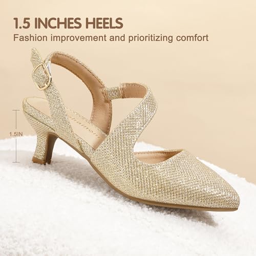 Image of Hehainom Girls Dress Shoes Kitten Heels Sandals Little Big Kids Pointed Toe Slingback Wedding Party Pumps Shoes