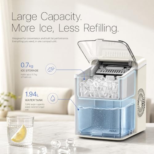 Image of Ice Maker Countertop, Portable Ice Machine with 2 Sizes Bullet Ice, 9 Cubes Ready in 6 Mins, 33lbs /24H, Self-Cleaning Ice Machine with Basket & Scoop for Home Kitchen Office