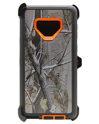 WallSkiN Case for Galaxy Note 9 (6.4') Heavy Duty Full Body Military Grade Drop Protection Carrying Cover Holder | Holster for Men Belt with Clip Stand – Camouflage/Orange