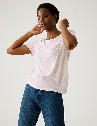 Image of Marks & Spencer Womens Solid Polyester Blend Crew Neck Relaxed Fit T Shirt
