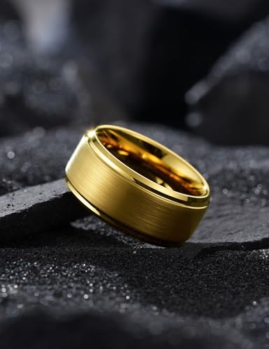 Image of King Will Tungsten Carbide Wedding Band for Men Women-4 /6 /8mm Width 14K Gold Plated Tungsten Wedding Ring Matte Brushed & High Polished Style Comfort Fit Wedding Band Size 6-14