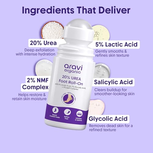 Image of Aravi Organic 20% Urea Foot Cream Roll On | For Dry & Cracked Heels, Diabetic Foot Care, Crack Heel Repair | With 5% Lactic Acid & NMF Complex | Non-Sticky Formula | Softens Rough Feet | Pack Of 3