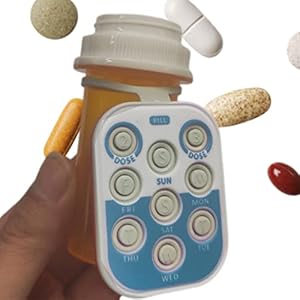 Pil Popper, Herbruikbare Medicatie Dose Tracker meeste flessen, Pill Tracker Geheugensteun Medicatie Dose Tracker Knop Opname Tracker Past op meeste flessen voor Ouderen Familie Kinderen