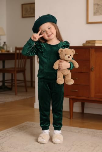 Image of Arshiner Girls 2 Piece Outfits Velour Tracksuit Ruffle Sweatshirt Sweatpant | Cute Clothes, Sweatsuit, Long Sleeve Pullover, Fall Winter Clothing Sets, for 3-10 Years