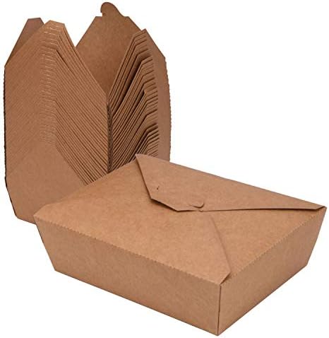 38 Oz Take Out Food Containers (50 Pack) Disposable Kraft Paper Food Container Takeout Box Microwaveble…