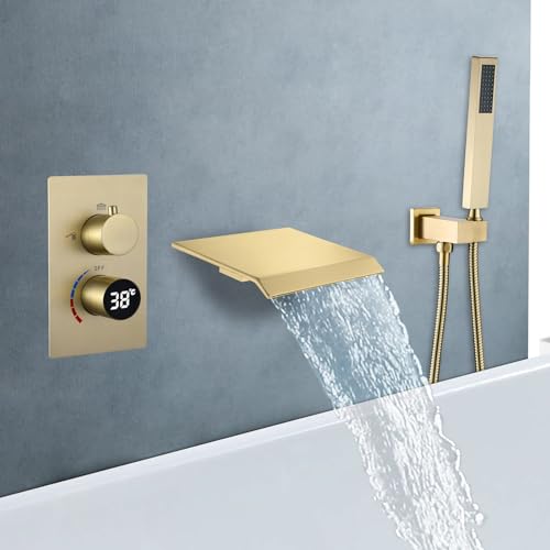 Robinet de baignoire cascade monté au mur avec douche à main ergonomique