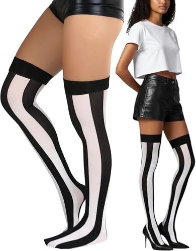 Image of ToBeInStyle Women's Novelty Vertical Spiral Striped Thigh High Stockings