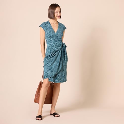 Image of Amazon Essentials Women's Classic Cap Sleeve Wrap Dress with V Neck (Available in Plus Size)