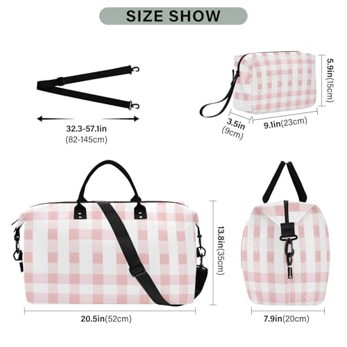 CEBUGI Pink Checkerboard Quilted Duffle Bag for Women Large Carry On Travel Weekend Bag Hospital Bags for Labor and Delivery3