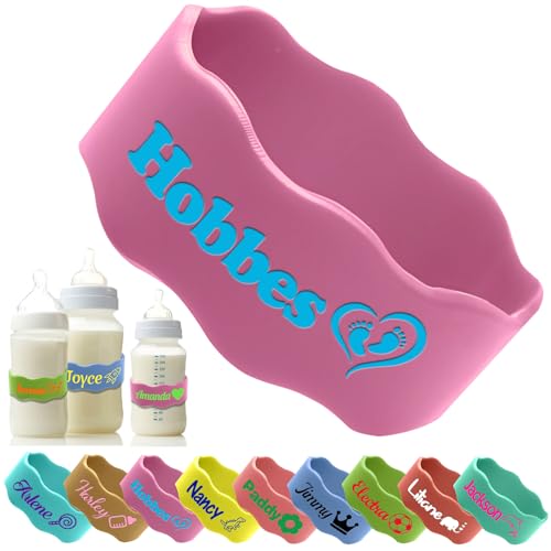 Custom Baby Bottle Labels for Daycare Personalized Silicone Name Bands Customized Reusable Waterproof Kids Cups Grip Straps-Pink