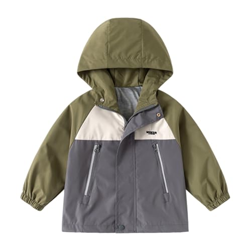 Kids Boys Windproof Hooded Jacket Zip Up Long Sleeve Thickened Lined Outerwear Coats Fall Warm Windbreaker Pockets