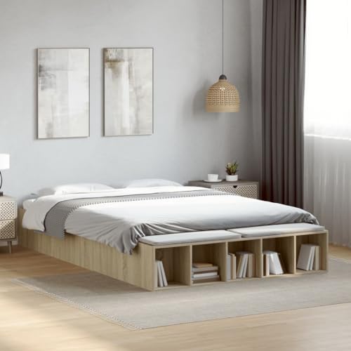 vidaXL Bettgestell, Bett mit Stauraum für Schlafzimmer, Bettrahmen mit Lattenrost, Schlafzimmerbett Doppelbett, Sonoma-Eiche 140x200cm Holzwerkstoff