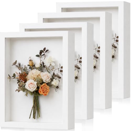 Shadow Box Frame 8"x 10" - 4 Pack Wood Deep Shadowbox with Glass