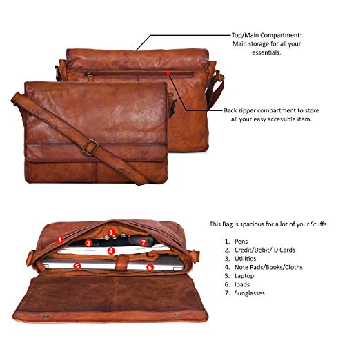 Ozora Genuine Leather Unisex Crossbody Messenger Bag With Adjustable Strap For 17 Inch Laptop, Travel, Office #TOP1