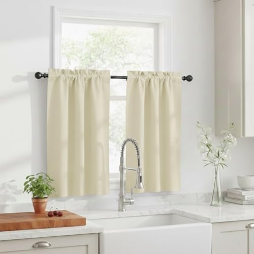 NICETOWN Short Curtains Half Window Curtains for Bedroom, Privacy Tiers for Windows Energy Saving Tiers for Bathroom Shades, Wide 29 x Long 36 inches per Panel, Light Beige, Set of 2