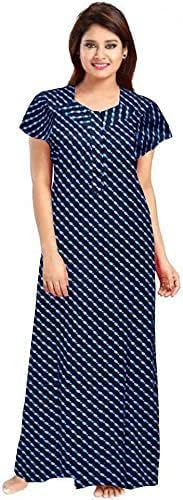 Image of NILOUFO Women's Cotton Printed Maxi Nighty - Pack of 2 | Soft Ankle-Length Sleepwear Gowns for Women | Free Size Night Dresses (Blue,Blue, Free Size)