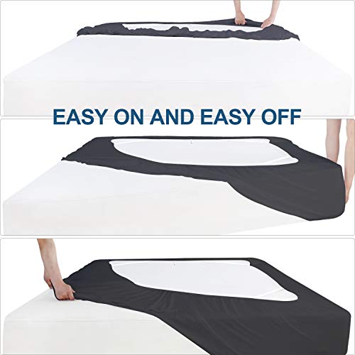 Box Spring Cover Queen Size, Elastic Fabric Wrap Around 4 Sides Bed Skirt, Sleek Alternative For Bed Skirts For Hotel/Home, Fits Box Springs Up To 13”, Black #TOP6