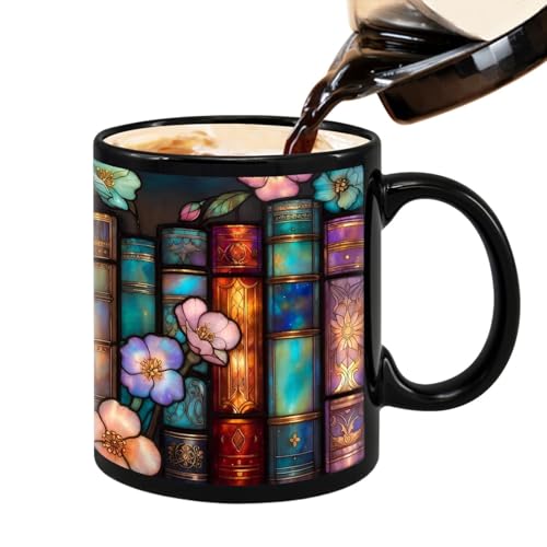 bookshelf mug   330ml novelty coffee drinkware, literary library cup, ceramic mug with handle | bibliophile ceramic vessel for book lover librarian women men tea beverage milk water reader author