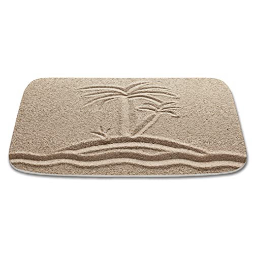 Strandpalmen-Badteppich, tropische Pflanze, Sandmalerei, Badematte, rutschfest, Badezimmerdekor, Korallensamt, Türteppich mit Gummi-Unterseite, saugfähig, Küchenboden-Teppich (50 × 80 cm) Cover