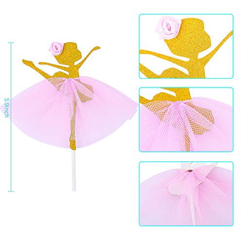 Laslu Cute Ballet Dancer Girls Fairy Peri Dessert Muffin Cupcake Toppers For Picnic Wedding Baby Shower Birthday Party Server(Gold And Pink） #TOP1