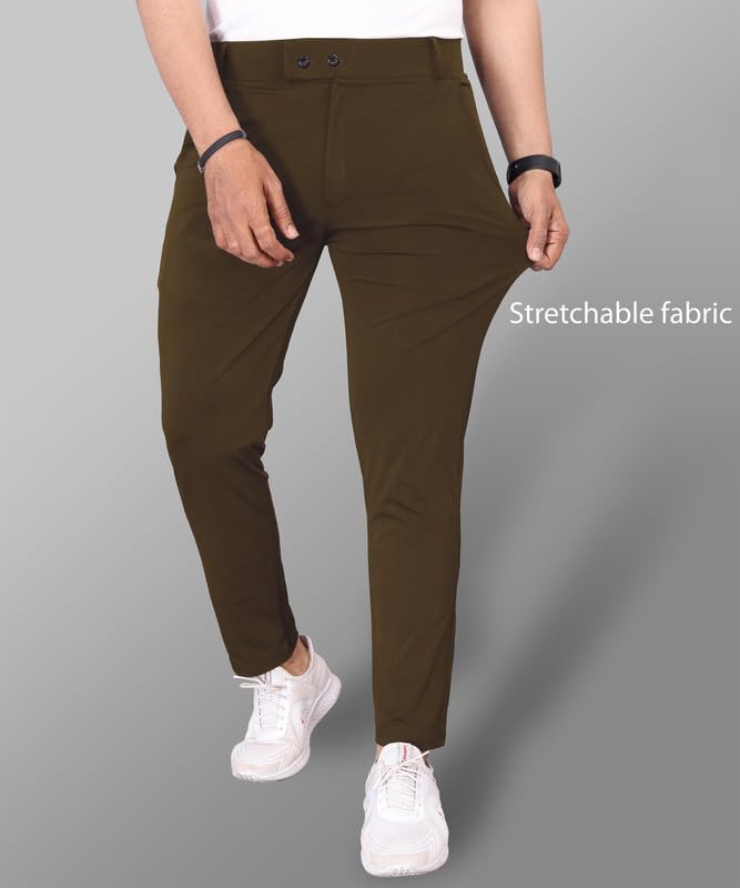 Image of MiraMichi Men's Slim Fit Stretchable Casual Mid Rise Trousers | Stylish Lycra Blend Pants for Office, Party