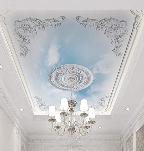 Wallpaper 3D Wall Mural3d Three-Dimensional European Pattern Blue Sky White Clouds Ceiling Wallpaper Mural Living Room Bedroom Ceiling Ceiling roof wallpaper150cm×105cm
