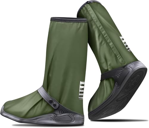 Image of Waterproof Rain Shoe Covers with Anti-Slip Sole, Reusable High Top Boot Covers for Men & Women, Zipper Design Outdoor Overshoes for Cycling, Motorcycling, Walking, Hiking & Rain Protection