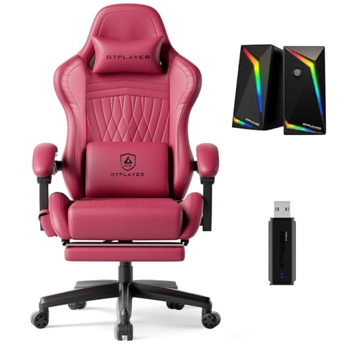 Image of GTPLAYER Gaming Chair Bundle with Integrated Speakers, RGB Computer Speakers & USB Adapter - Ergonomic Music Chair for Surround Sound, Wireless & Complete Entertainment Setup, Wine Red (New)