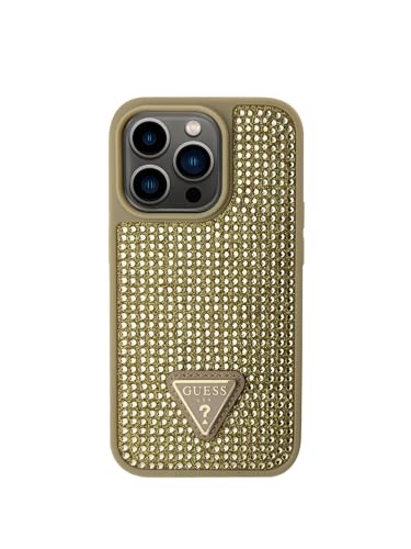 Guess GUHCP14LHDGTPD Coque pour iPhone 14 Pro 6,1" Coque Rigide dorée avec Strass Triangle