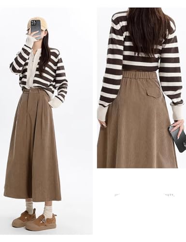 IDEASLANXUN Womens Fall Winter Corduroy Skirt High Elastic Waisted Aline Pleated Long Maxi Skirt4