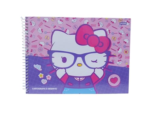 Caderno de Cartografia e Desenho 80fls Hello Kitty Espiral Capa Dura